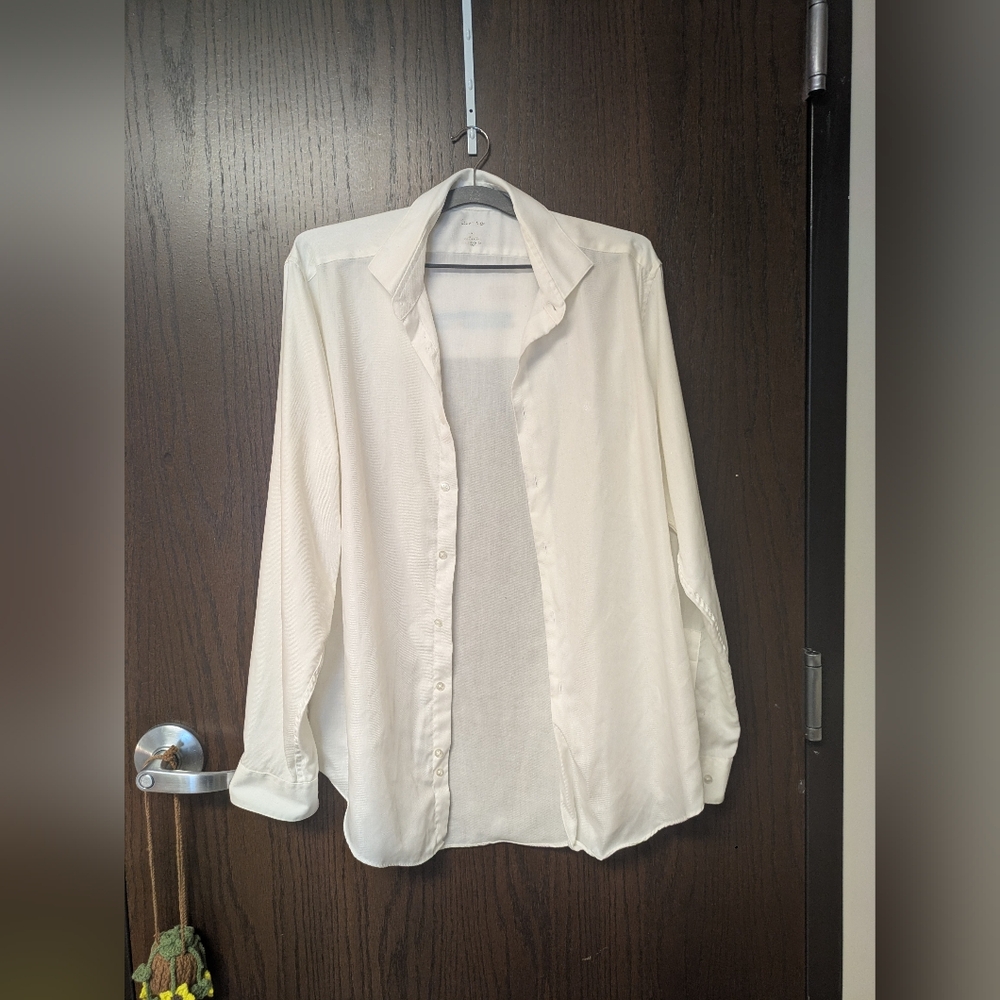Calvin Klein Men's White Button-Up Shirt Size L 100% Cotton Long Sleeve Collared